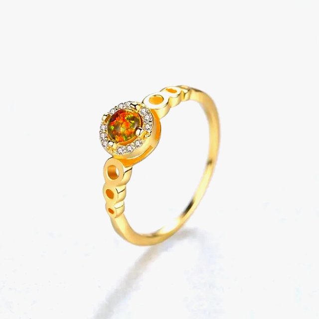 18k Gold Plated Australian Orange Fire Opal Ring 55$
